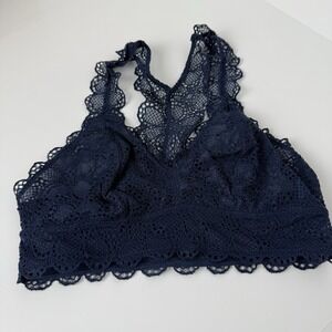 DKNY Women's Lace Bralette Semi‎ Sheer Racerback Navy Size S